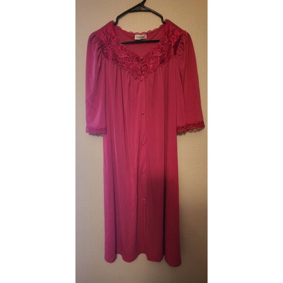 Lorraine Pink Lace Trim Embroidered Short Sleeve Breezy Classic Nightgown  Sz L - Picture 2 of 7
